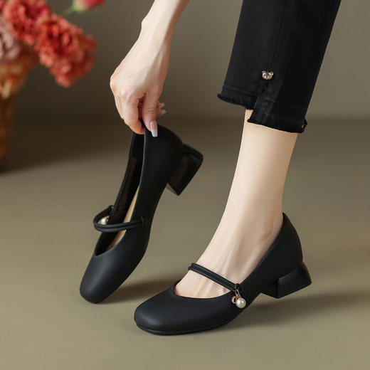 ZHR单鞋女2023秋季新款法式气质浅口粗跟玛丽珍鞋原创百搭休闲鞋 商品图4