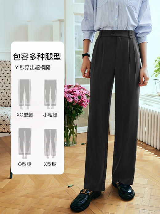 OLrain欧芮儿法式灰色西装休闲裤女夏季2023新款高腰直筒冰爽裤子 商品图0