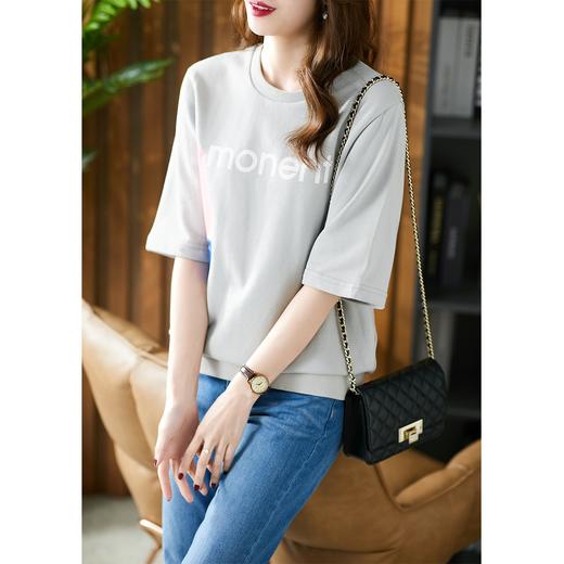 YX【现货7天】洋气字母印花t恤女2024夏季新款短袖宽松打底衫百搭上衣 商品图4