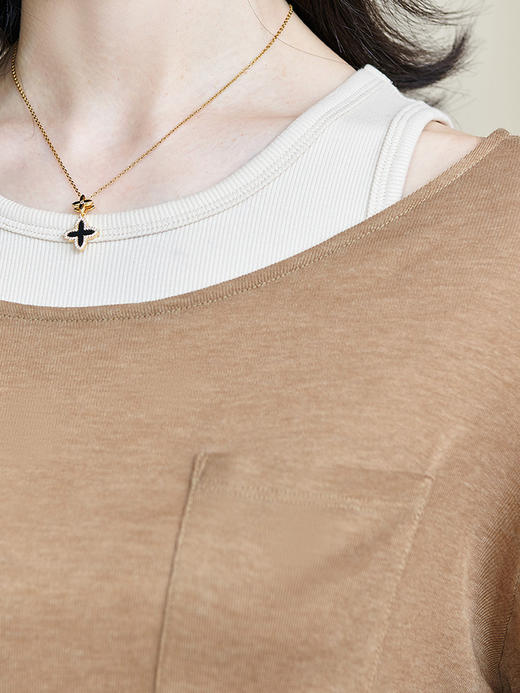 剩L/XL/XXL 米思阳2026春季新款简约百搭长袖针织衫修身背心t裇两件套上衣女2281 商品图4