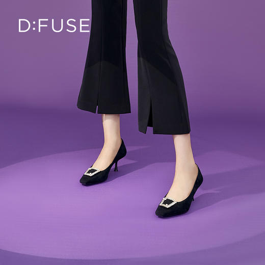 Dfuse迪芙斯秋款通勤方头钻扣细跟高跟鞋单鞋DF33111224 商品图9