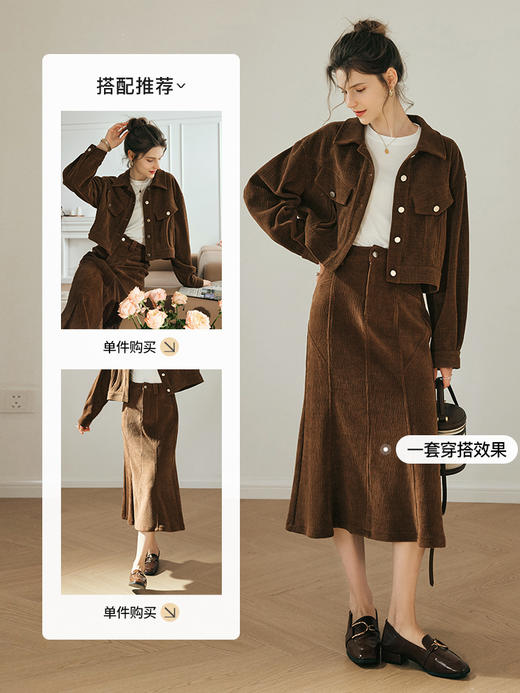 OLrain欧芮儿法式灯芯绒短外套女夏季2023新款宽松复古衬衫式大衣 商品图3