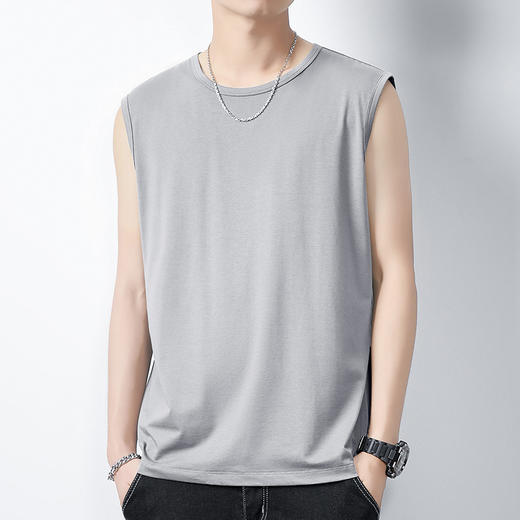 莫代尔冰丝背心男夏季薄款无袖T恤速干运动健身纯色外穿坎肩坎袖_HLY 商品图8