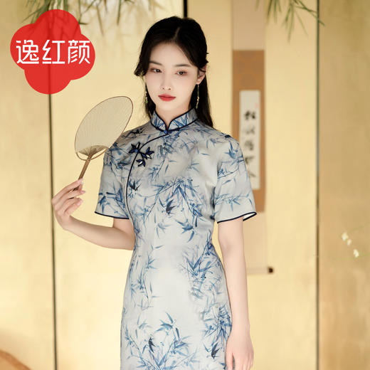 逸红颜竹音2026年夏季新款天丝苎麻旗袍改良版连衣裙女透气吸汗 商品图0