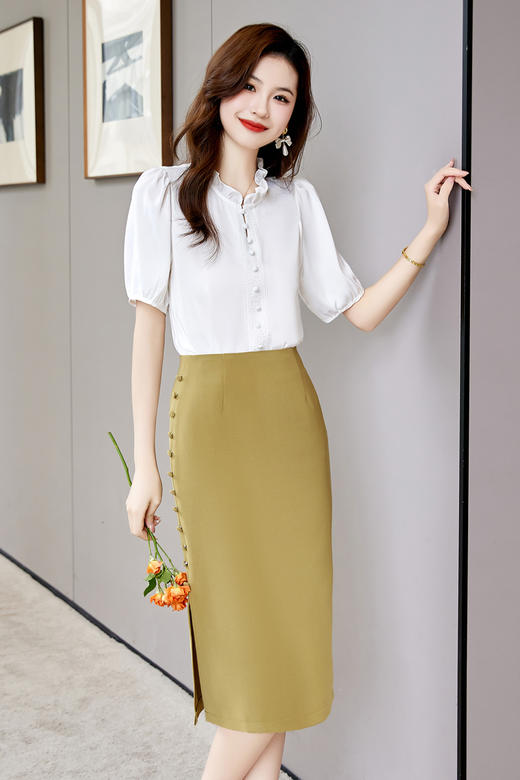 夏装新款，新中式盘扣立领小清新衬衣搭配时尚显瘦半身裙套装HR-SSQJRA618-6-1 商品图11