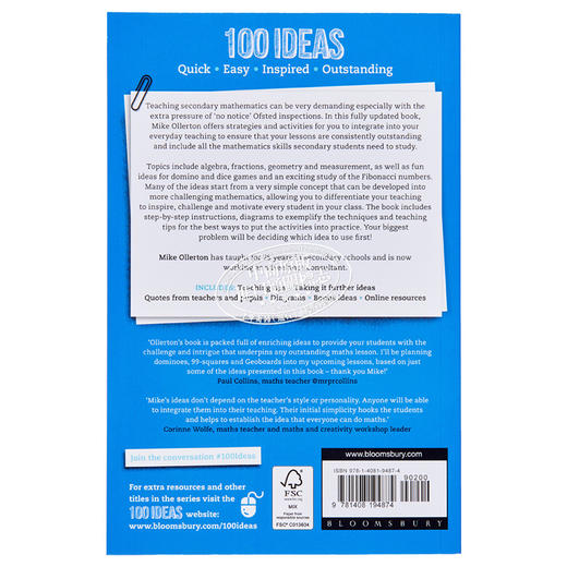 【中商原版】100 Ideas for Secondary Teachers: Outstanding Mathematics Lessons 中学教师的100个想法：优秀的数学课 英文原版 商品图1