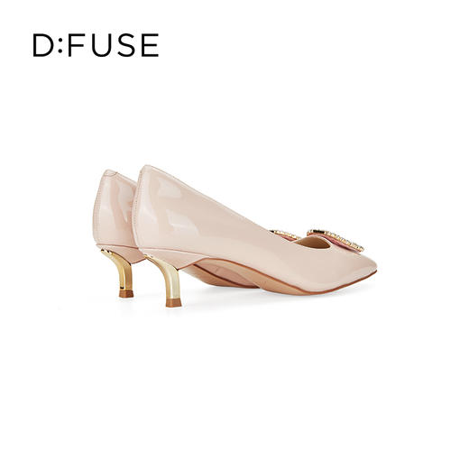 Dfuse迪芙斯秋季新款漆面牛皮方头钻扣小猫跟单鞋DF33111069 商品图10