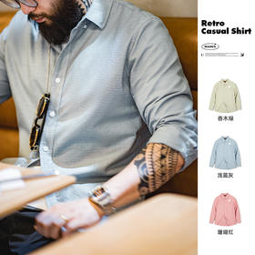 工装优选 美式休闲千鸟格衬衫纽扣纯棉通勤商务格子长袖衬衣男秋