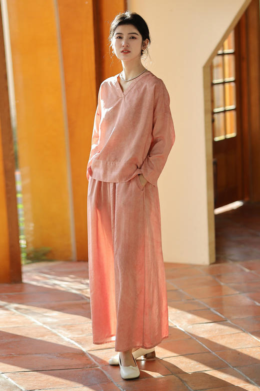 绽放450-451朵/高端柞蚕丝桑蚕丝长绒棉脏染晕染结构感T恤阔腿裤 商品图5