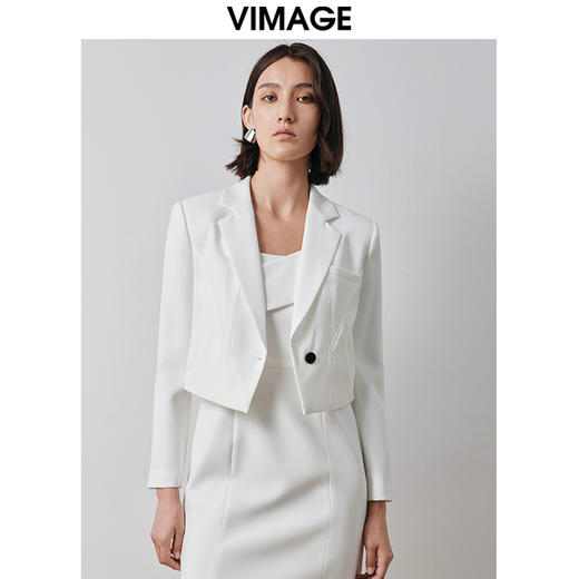 VIMAGE纬漫纪秋季新款时尚通勤干练翻领西装短外套女V2003605 商品图0