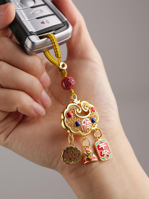 个性创意沙金如意锁钥匙扣汽车钥匙挂件男女款式招财保平安挂件 商品图5