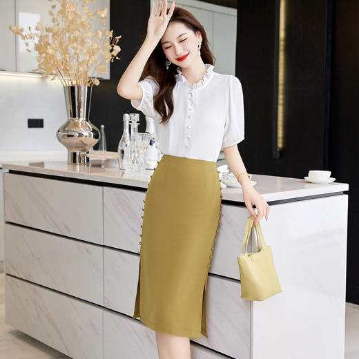 夏装新款，新中式盘扣立领小清新衬衣搭配时尚显瘦半身裙套装HR-SSQJRA618-6-1 商品图9