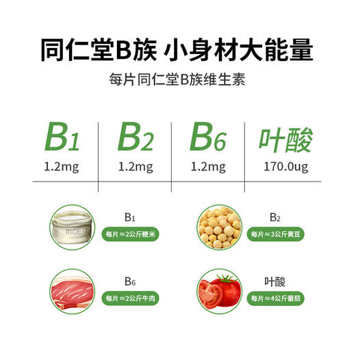 【目前停发，年后发货】南京同仁堂B族维生素片补充多种B族维生素B1B2B6叶酸60片/瓶 商品图2