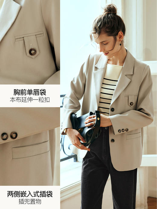 OLrain欧芮儿法式卡其色西装外套女夏季2023新款宽松复古通勤上衣 商品图1
