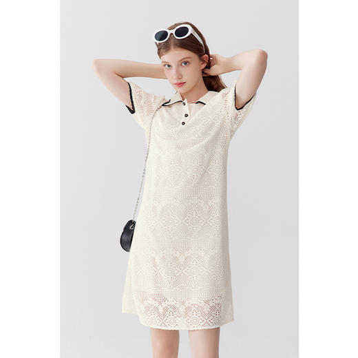 【严选】诗凡黎秋精致镂空提花肌理翻领设计连衣裙7E7292271 商品图4