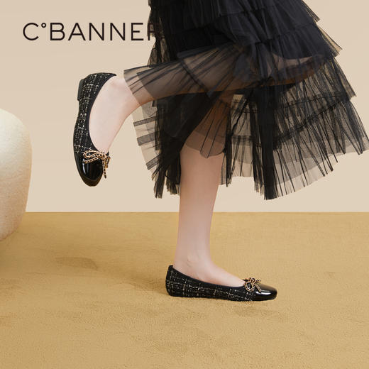 千百度小香风单鞋秋季平底拼接晚晚鞋浅口休闲舒适女鞋A23461005 商品图2