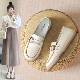 ZHR女鞋休闲小香风乐福鞋女2023新款百搭洋气厚底英伦风小皮鞋女