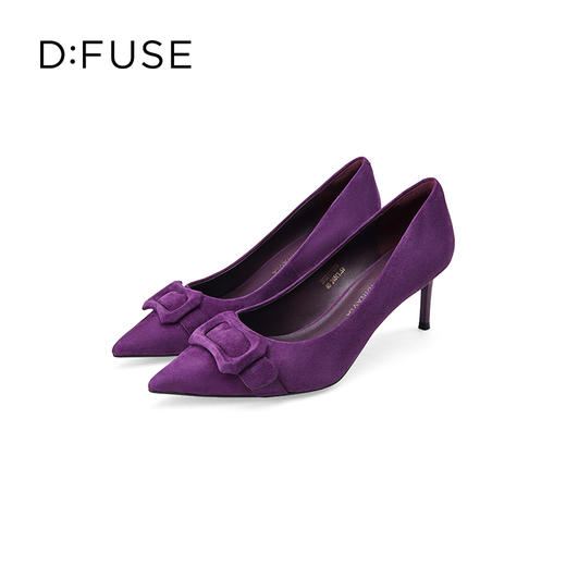 Dfuse迪芙斯秋款羊反绒尖头几何扣高跟鞋单鞋DF33111070 商品图2