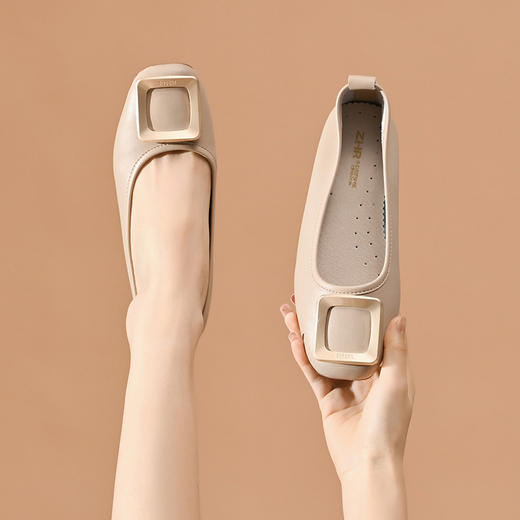 ZHR单鞋女2023年夏季新款平底浅口百搭懒人鞋舒适时尚方扣一脚蹬 商品图4