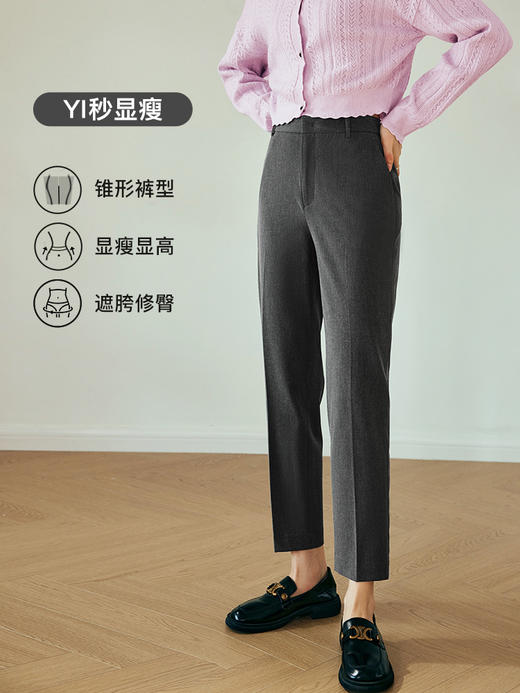 OLrain欧芮儿法式深灰色休闲裤女夏季2023新款高腰锥形九分小脚裤 商品图2