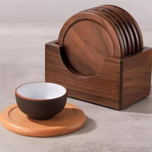 锦绣-黑胡桃木杯垫套装实木茶杯垫收纳茶具茶道配件木质隔热垫茶托【不支持补差，非质量问题不退不换】S 商品图3