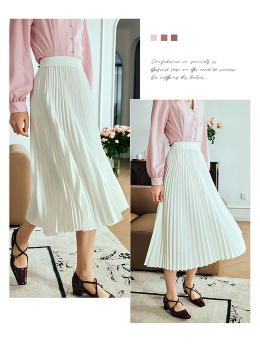 OLrain欧芮儿法式米白色半身裙女夏季2023年新款高腰百褶直筒裙子 商品图1