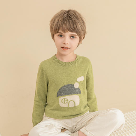 mettekids儿童羊绒衫2023秋季新款抹茶绿针织衫男童女童卡通毛衣 商品图3