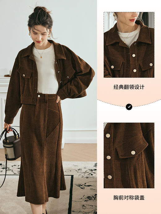 OLrain欧芮儿法式灯芯绒短外套女夏季2023新款宽松复古衬衫式大衣 商品图1