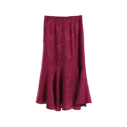 绽放367朵/高端红云纱100%桑蚕丝提花开衩真丝鱼尾裙中长款半身裙 商品图4