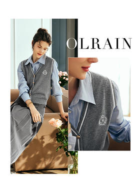 OLrain欧芮儿法式灰色针织马甲女夏季2023年新款宽松刺绣内搭背心