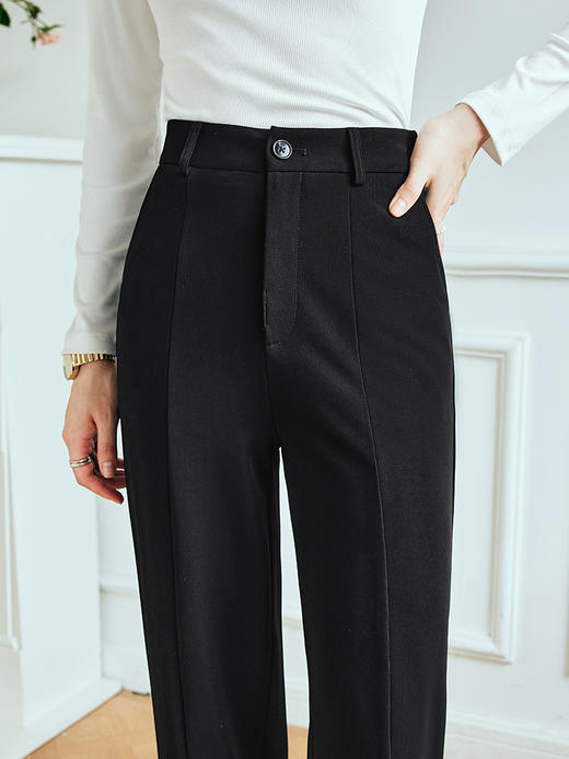 OLrain欧芮儿法式黑色休闲裤女夏季2023新款高腰直筒开叉遮胯裤子 商品图2