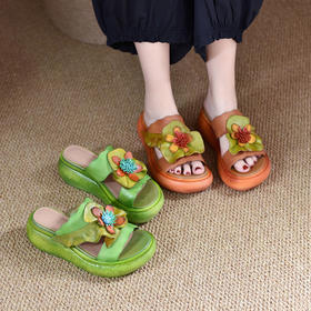 LL1816-A63 厚底拖鞋女夏季2023原创新款手工花一字凉拖鞋凉防滑