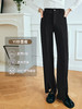 OLrain欧芮儿法式黑色休闲裤女夏季2023新款高腰直筒开叉遮胯裤子 商品缩略图1