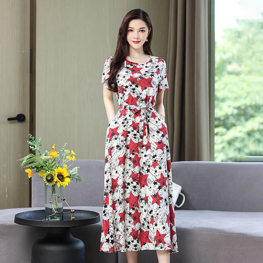 舒适百搭，夏外穿年轻款妈妈碎花大摆长裙棉绸连衣裙SH87 商品图6