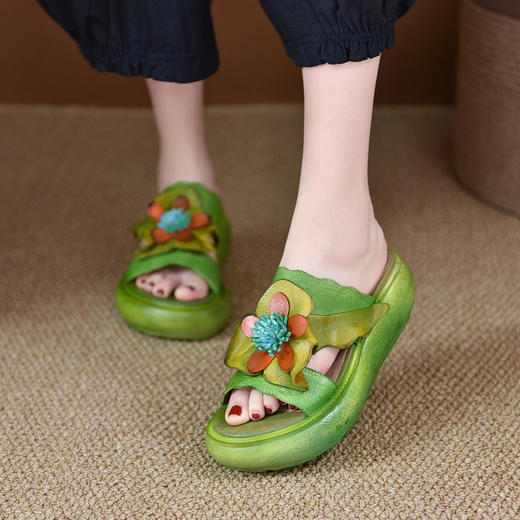 LL1816-A63 厚底拖鞋女夏季2023原创新款手工花一字凉拖鞋凉防滑 商品图2