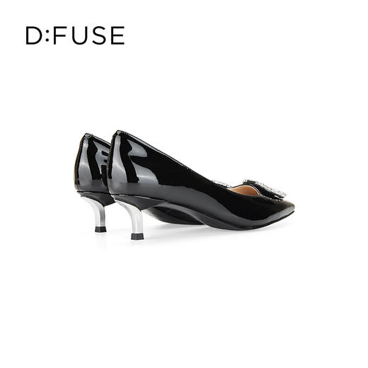Dfuse迪芙斯秋季新款漆面牛皮方头钻扣小猫跟单鞋DF33111069 商品图7
