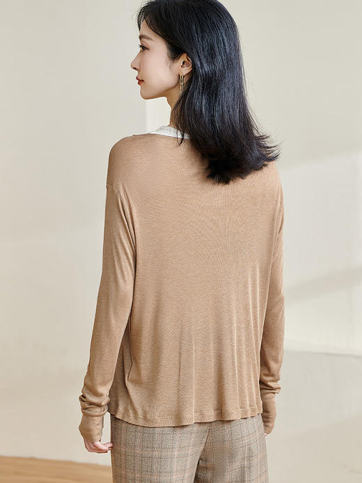 剩L/XL/XXL 米思阳2026春季新款简约百搭长袖针织衫修身背心t裇两件套上衣女2281 商品图2