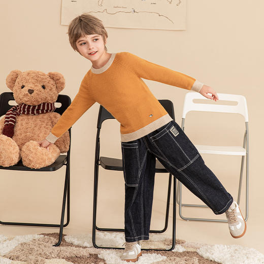 mettekids男童羊绒衫2023秋冬新款厚款毛衣儿童纯色针织打底衫 商品图1