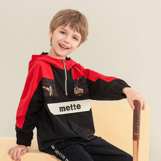 mettekids男童连帽外套2023秋季新款撞色拼接上衣儿童薄款童装 商品图0
