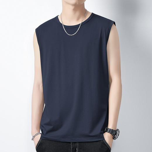 莫代尔冰丝背心男夏季薄款无袖T恤速干运动健身纯色外穿坎肩坎袖_HLY 商品图9