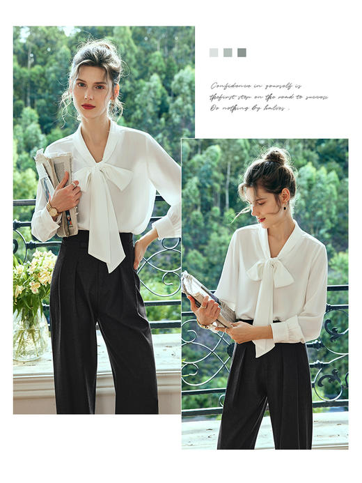 OLrain欧芮儿法式白色蕾丝雪纺衫女夏季2023新款宽松立领飘带小衫 商品图2