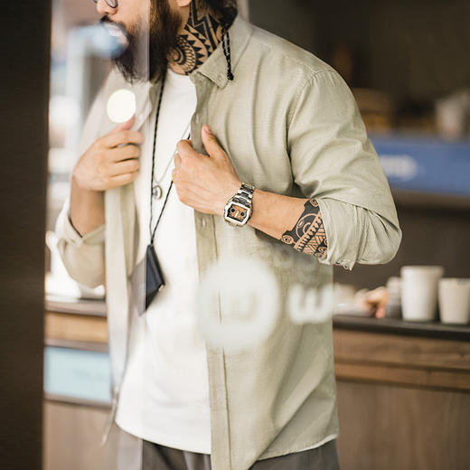 工装优选 美式休闲千鸟格衬衫纽扣纯棉通勤商务格子长袖衬衣男秋 商品图4