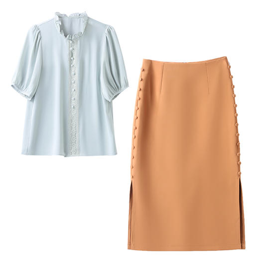 夏装新款，新中式盘扣立领小清新衬衣搭配时尚显瘦半身裙套装HR-SSQJRA618-6-1 商品图10