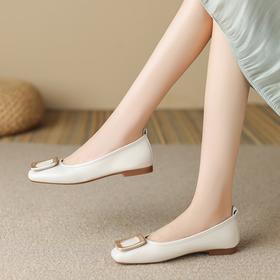 ZHR单鞋女2023年夏季新款平底浅口百搭懒人鞋舒适时尚方扣一脚蹬