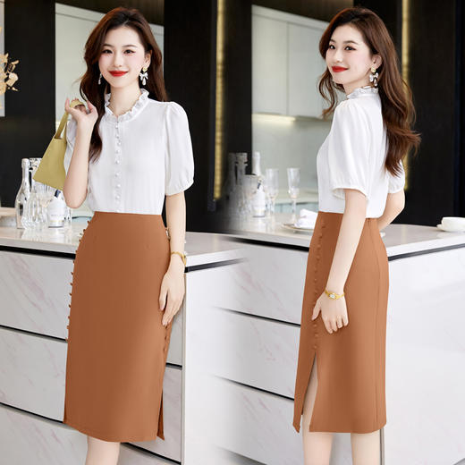 夏装新款，新中式盘扣立领小清新衬衣搭配时尚显瘦半身裙套装HR-SSQJRA618-6-1 商品图5