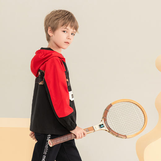 mettekids男童连帽外套2023秋季新款撞色拼接上衣儿童薄款童装 商品图2