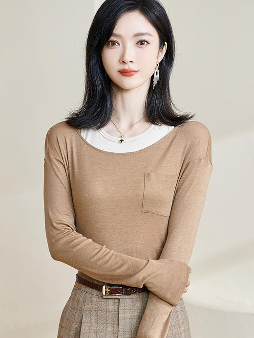 剩L/XL/XXL 米思阳2026春季新款简约百搭长袖针织衫修身背心t裇两件套上衣女2281 商品图1