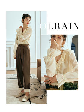 OLrain欧芮儿法式奶杏色蕾丝雪纺衫女夏季2023年新款宽松温柔小衫