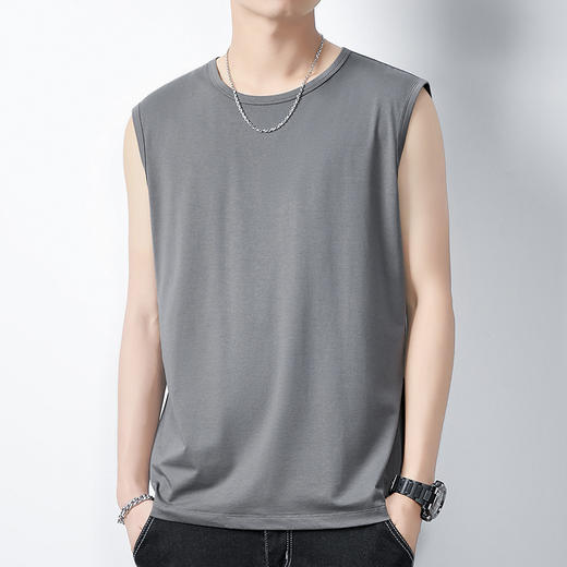 莫代尔冰丝背心男夏季薄款无袖T恤速干运动健身纯色外穿坎肩坎袖_HLY 商品图5