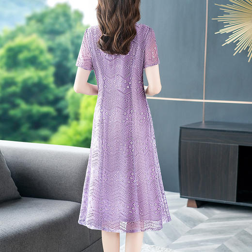 新款洋气妈妈轻奢气质裙，女夏季网纱刺绣高雅中长款连衣裙YMR-8725 商品图3